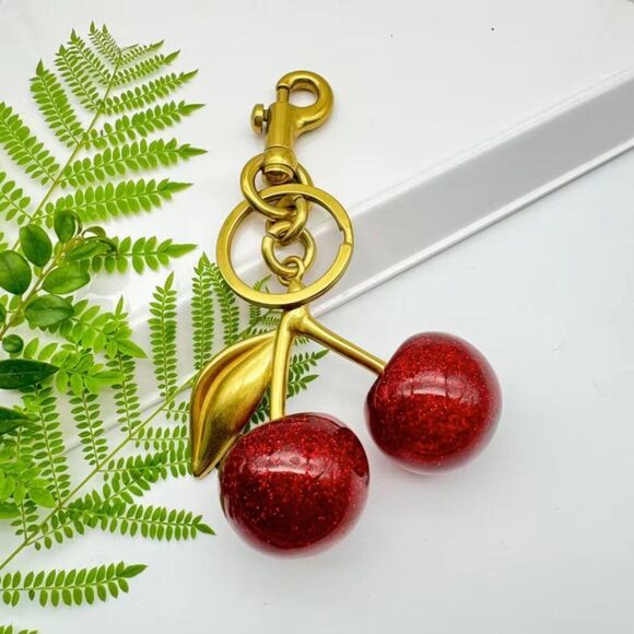 Cherry Glitter Bag Charm in Dark Red and Yellow Gold - Picture 7 of 8